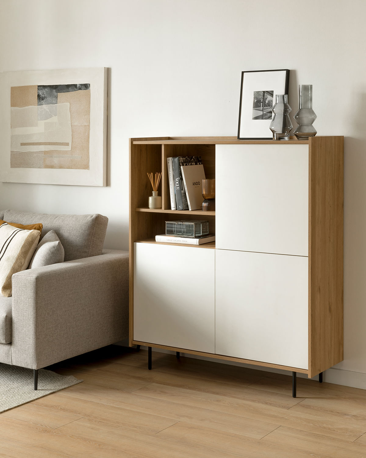 Aparador Moderno 3 puertas Bariloche color Blanco/Macadamia TU MESITA