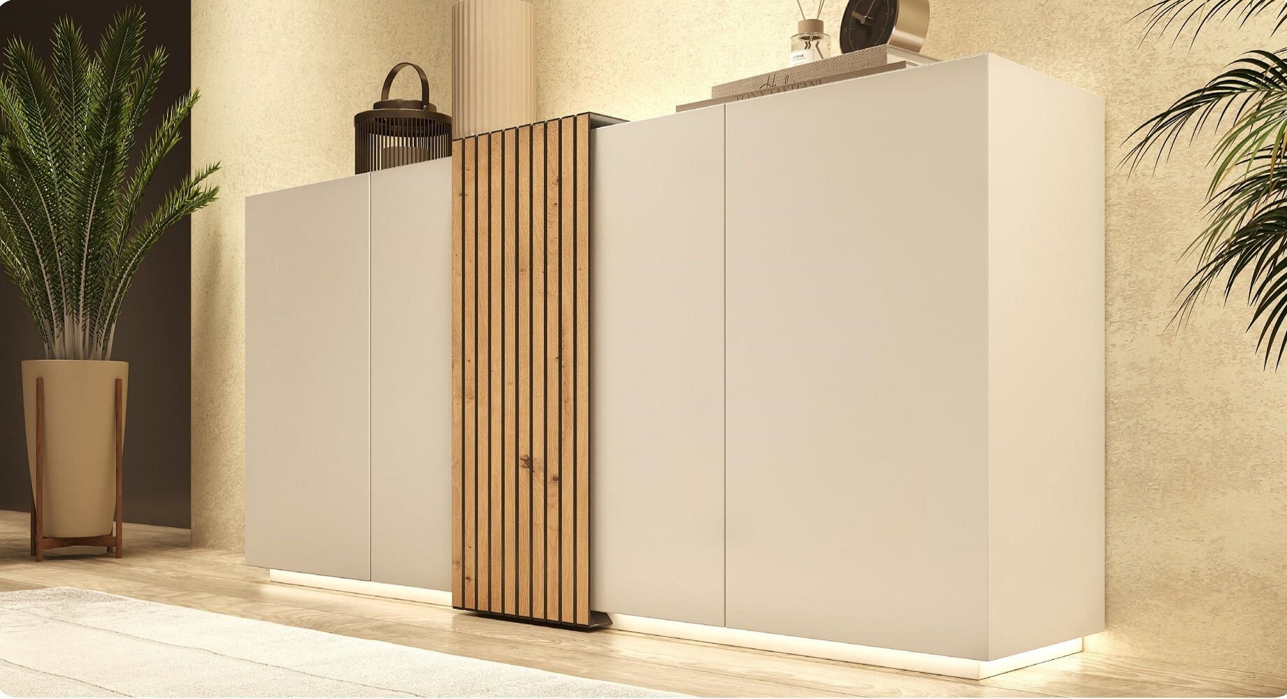 Aparador Moderno 4 puertas 2 cajones interiores Rua color Blanco/Duna TU MESITA