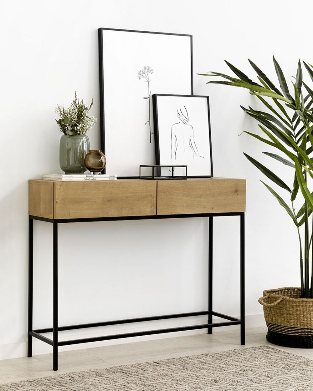 Recibidor Rústico 2 cajones Málaga color Haya TU MESITA