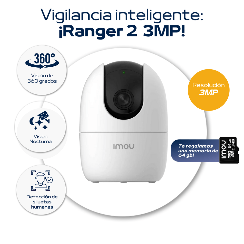 Cámara Vigilancia Imou Ranger 2 Gira 360 1080p Wifi 50mts Micro Sd 64gb -  Promart