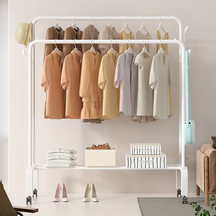 Perchero Colgador Doble para Ropa con Ruedas Blanco
