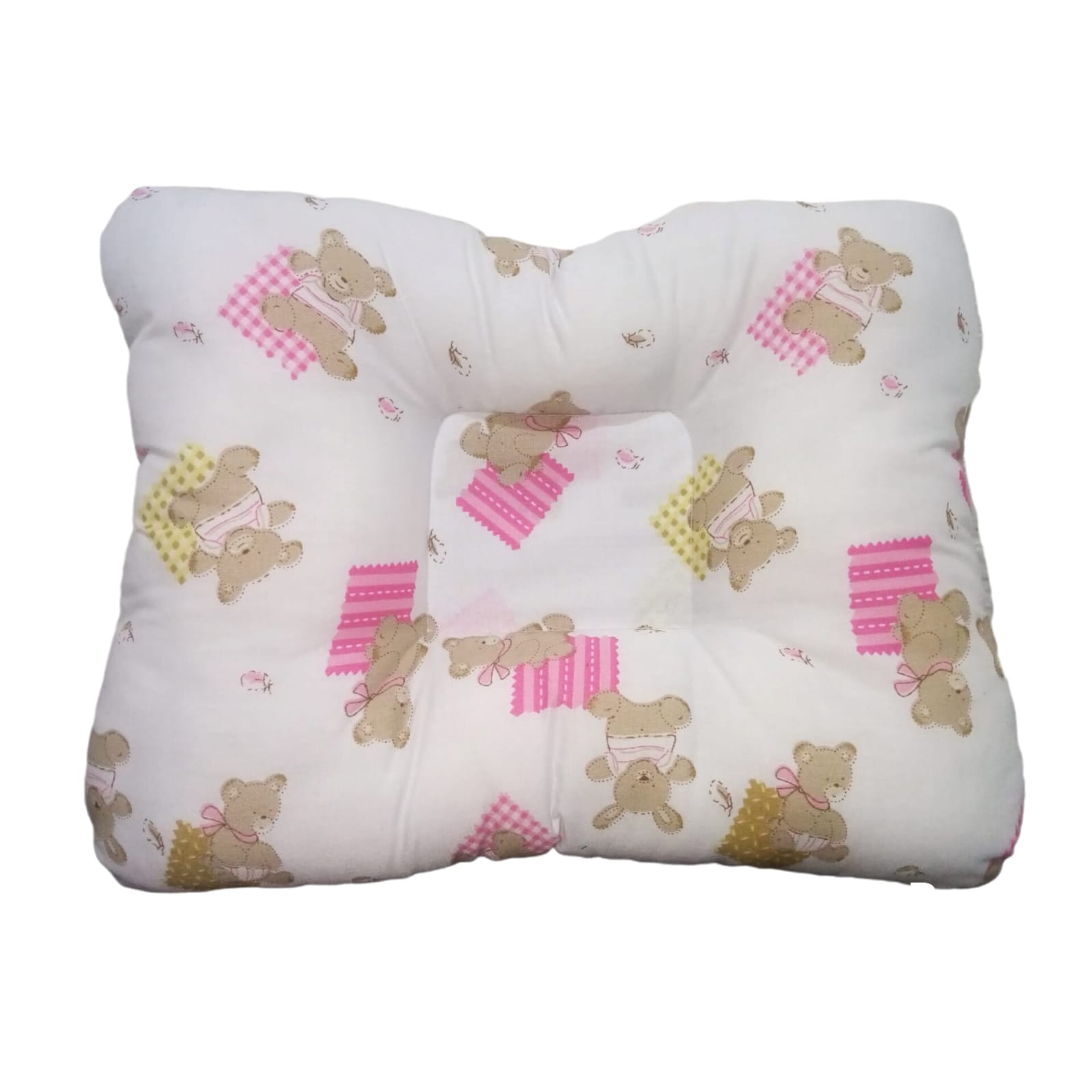 Almohada para Bebé Anticabeza Plana Diseño Osito Rosado