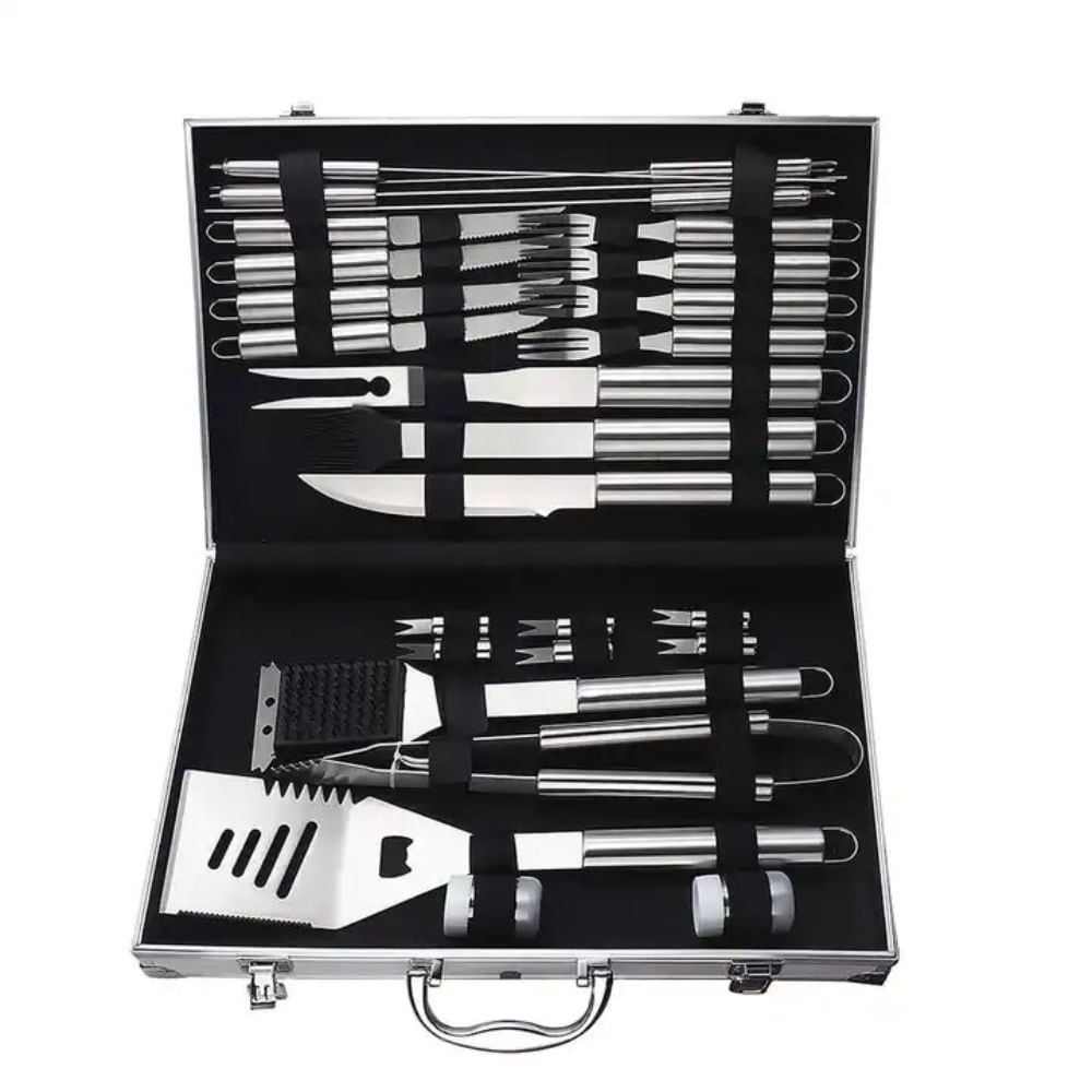 Utensilios Herramientas para Parrilla de Acero con Maletin 26 Piezas