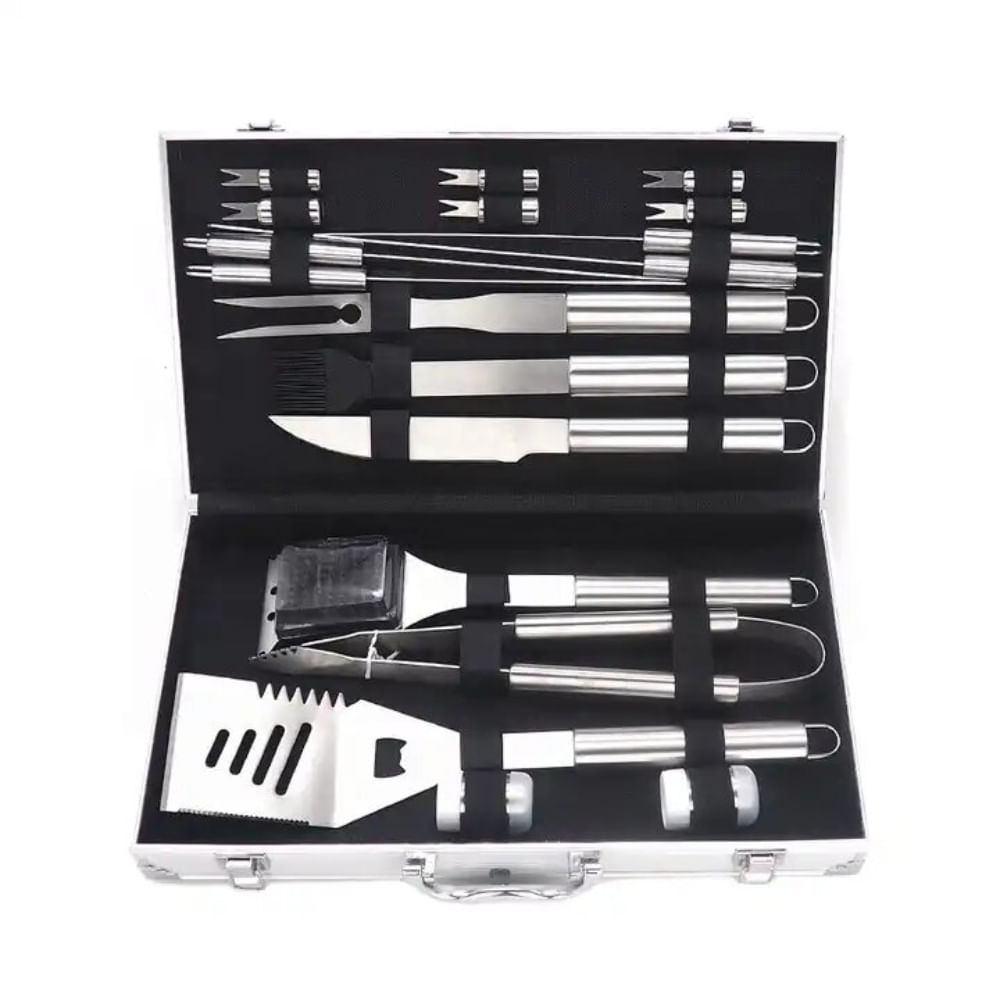Utensilios Herramientas para Parrilla de Acero con Maletin 18 Piezas