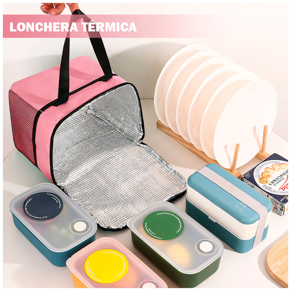 Lonchera Taper Portátil Hermética de Alimentos + Cubiertos Easy&Home Rosado  - Promart