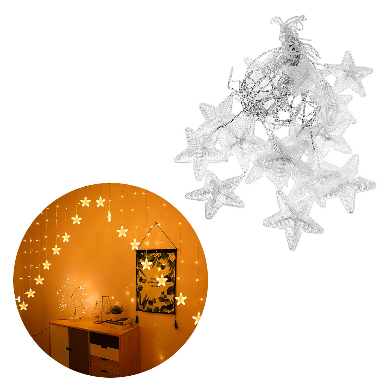 Guirnalda Estrellas LED Navidad Caída En V Calido