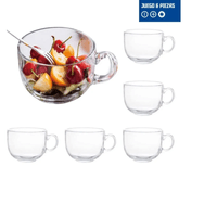 Juego de 6 tazas con Mango de Vidrio Transparente 440 ml Set x6