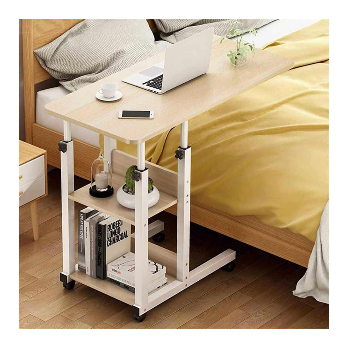 Mesa Escritorio Para Laptop Con Ruedas Portátil Ajustable Marrón Claro