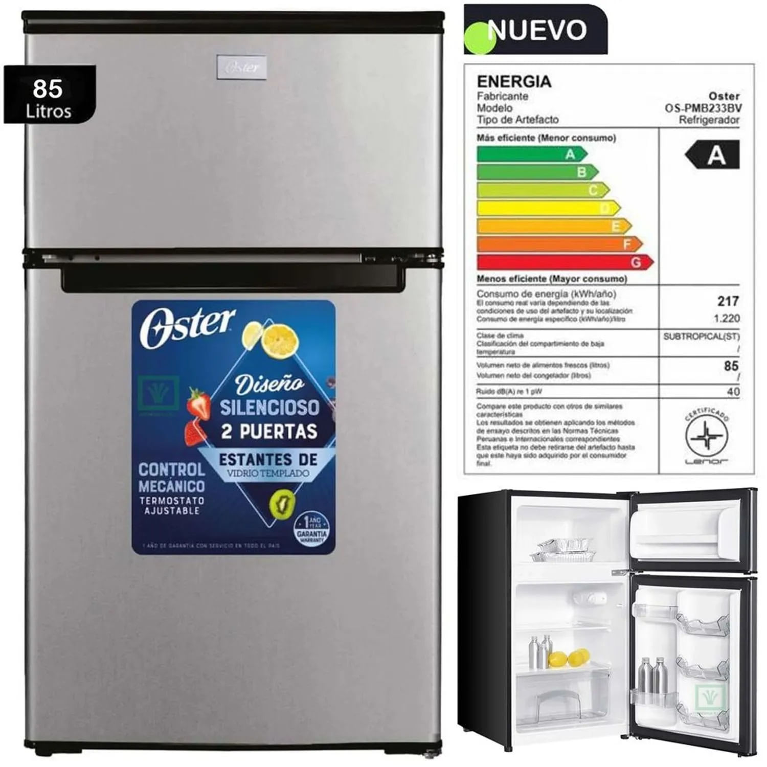 Frigobar OSTER OS-PMB233BV 85 Litros Silver