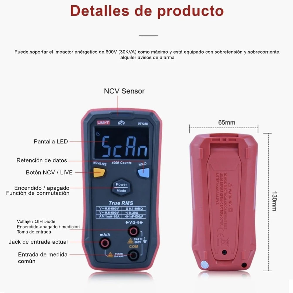 Multimetro Multitester Digital Auto Rango Rms Real NVC UNI-T UT123D ...