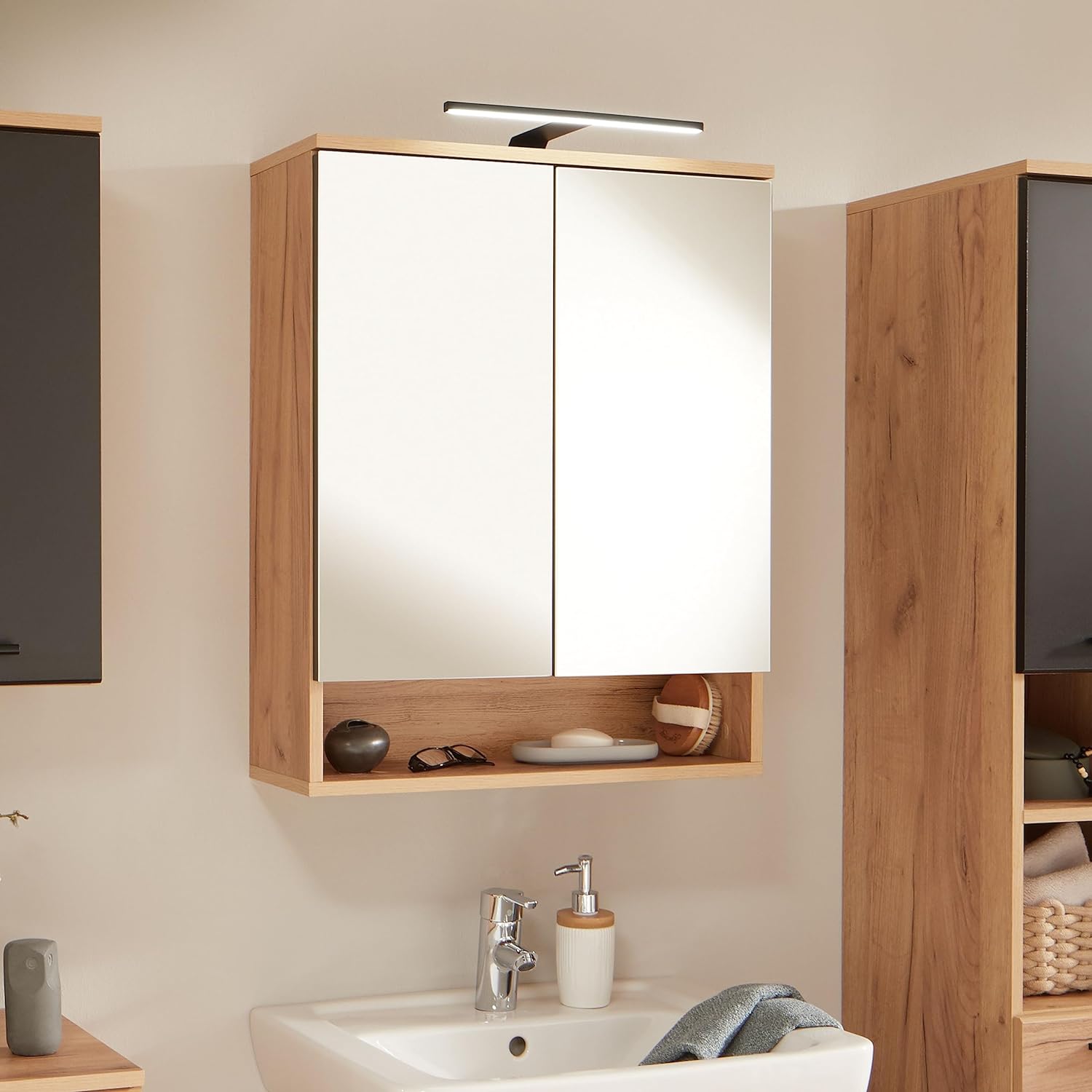 Organizador de baño Flotante con Espejo Irina color Marrón TU MESITA