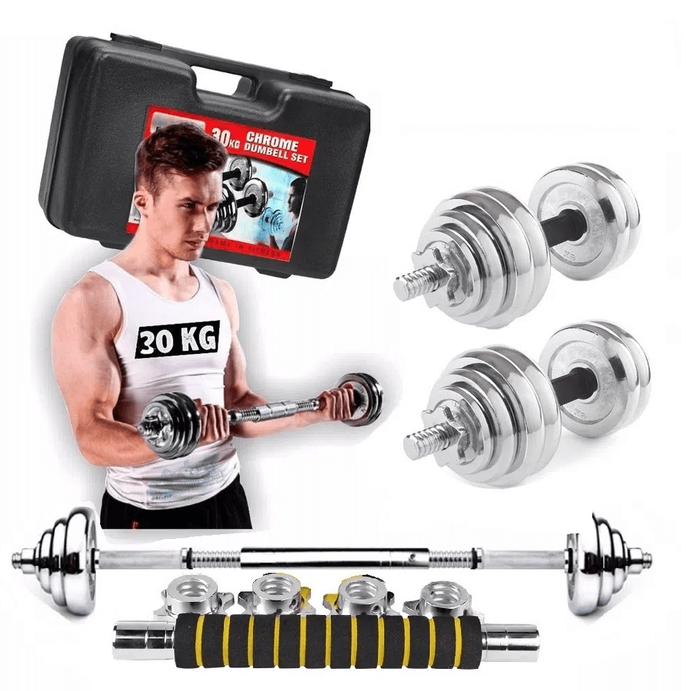 Set De Pesas 30kg Mancuernas + Adaptador Barra