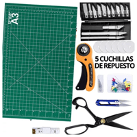 Kit de Cortador Giratorio con Base de Corte A3 Cuchillas Bisturí Tijera Sastre para Coser Y Acolchar