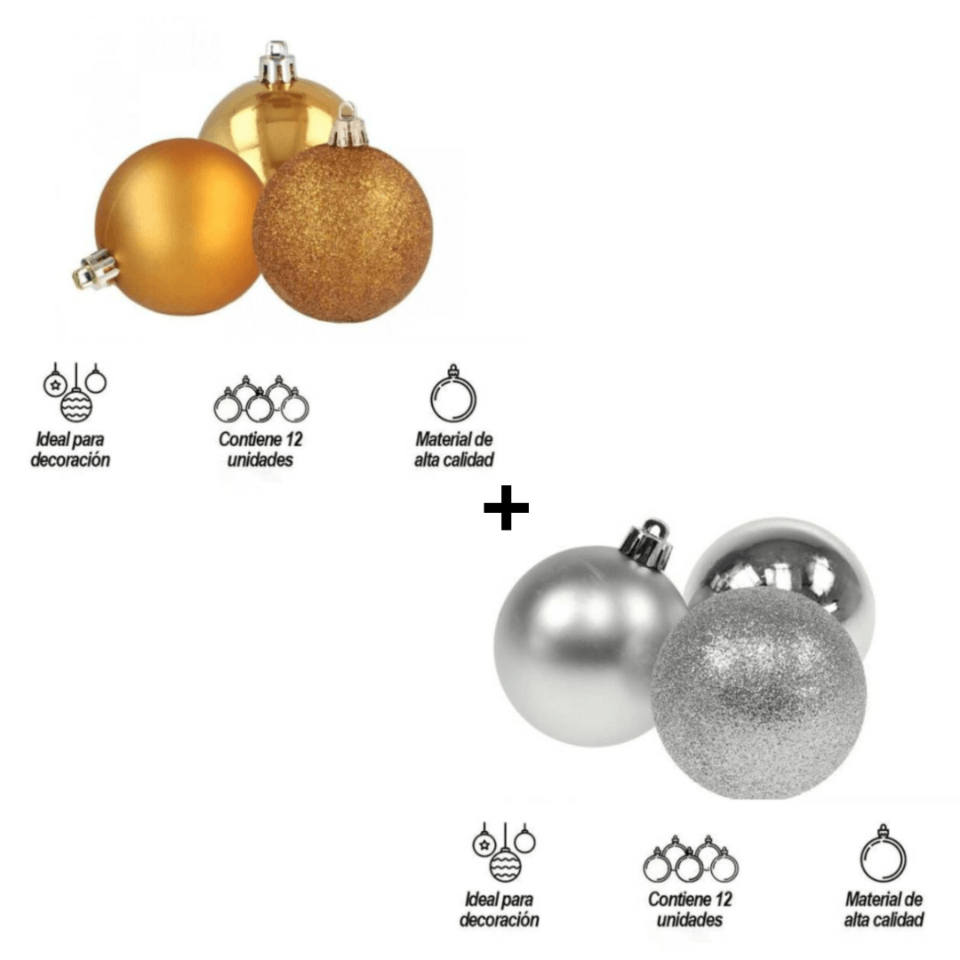 Combo Bolas Navideñas Dorado + Bolas Navideñas Plateado
