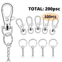 200 Ganchos Giratorios 10mm Y Argolla para Llavero con Cadena de 25mm Mosquetón para Manualidades