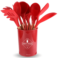 Set de Cucharones Utensilios de Silicona para Cocina Rojo 12PCS 528U