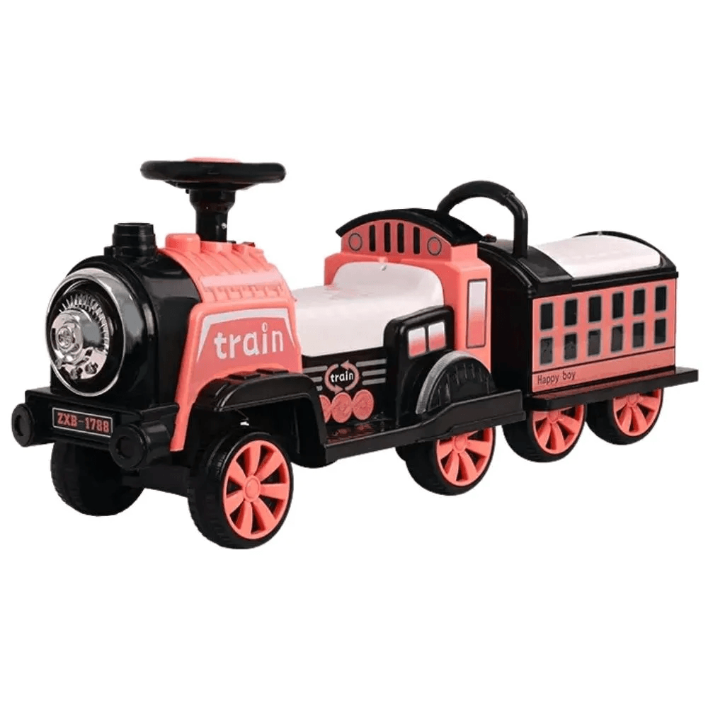 Tren Eléctrico a Batería para Niños con Luces Sonido y Caja de Almacenamiento-Rosado