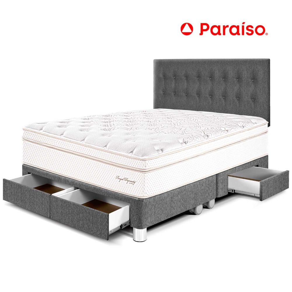 Juego de Dormitorio Paraíso Royal Dynasty con cajones King + 2 almohadas viscoelásticas + protector