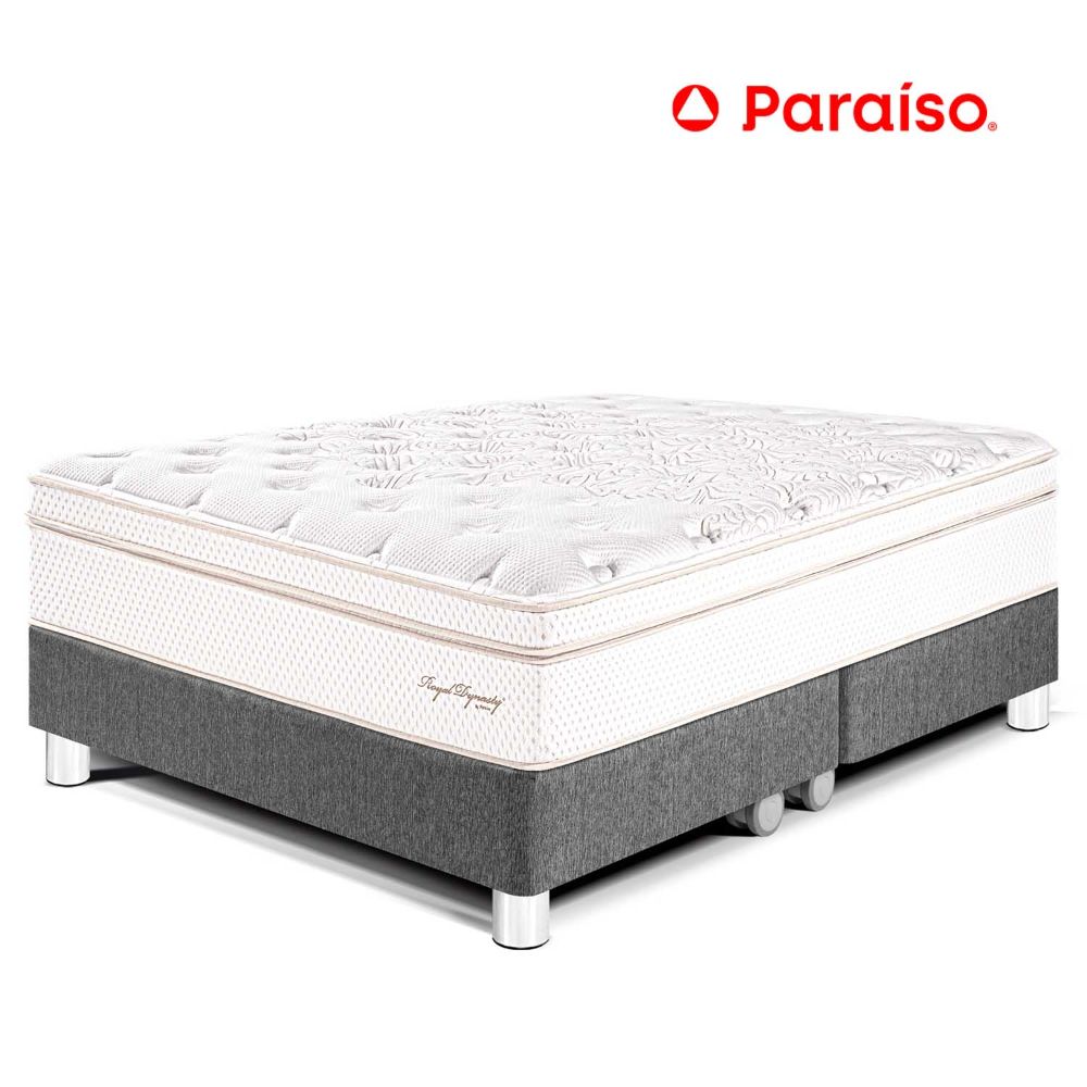 Cama Paraíso Royal Dynasty King Acero + 2 almohadas viscoelásticas + protector