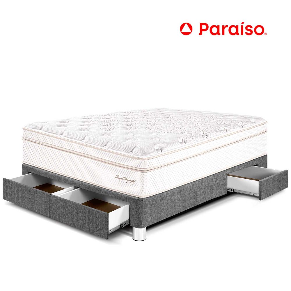 Cama Royal Dynasty con cajones 2 Plazas + 2 almohadas viscoelásticas + protector