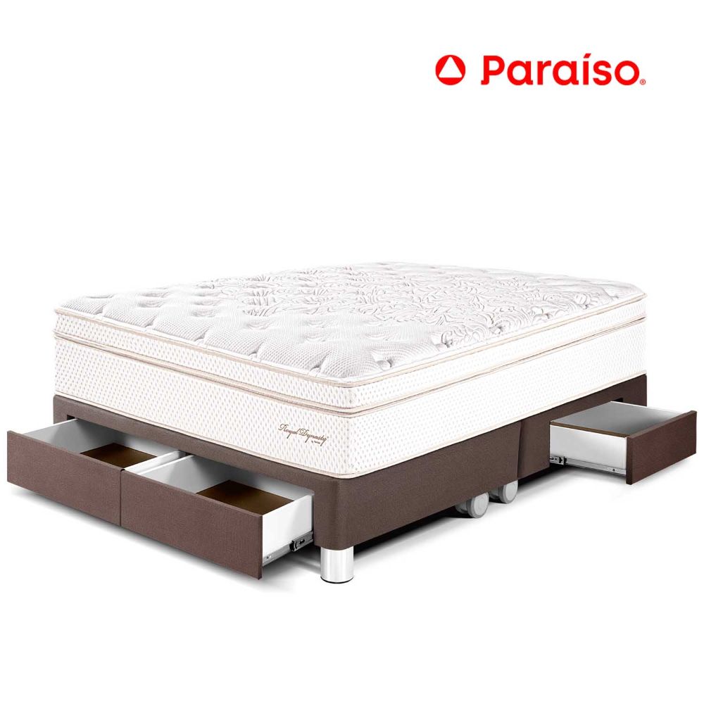 Cama Royal Dynasty Cajones Queen Chocolate + 2 almohadas viscoelásticas + protector