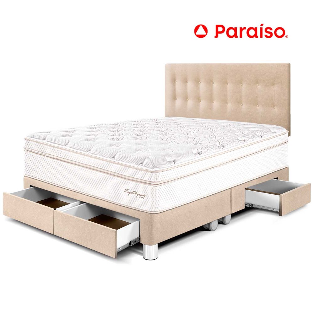 Dormitorio Royal Dynasty con Cajones King Champagne + 2 almohadas viscoelásticas + protector