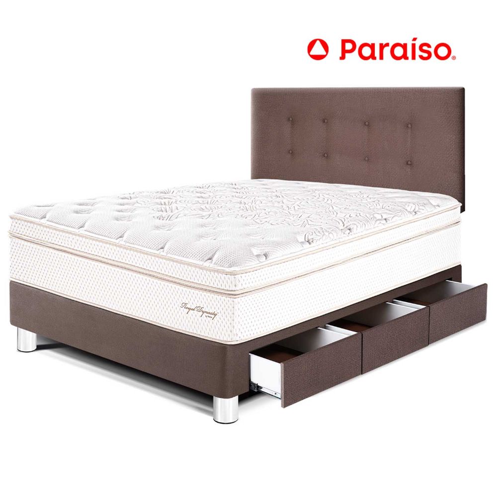 Dormitorio Royal Dynasty con Cajones 1.5 Plazas Chocolate + 1 almohada viscoelástica + protector