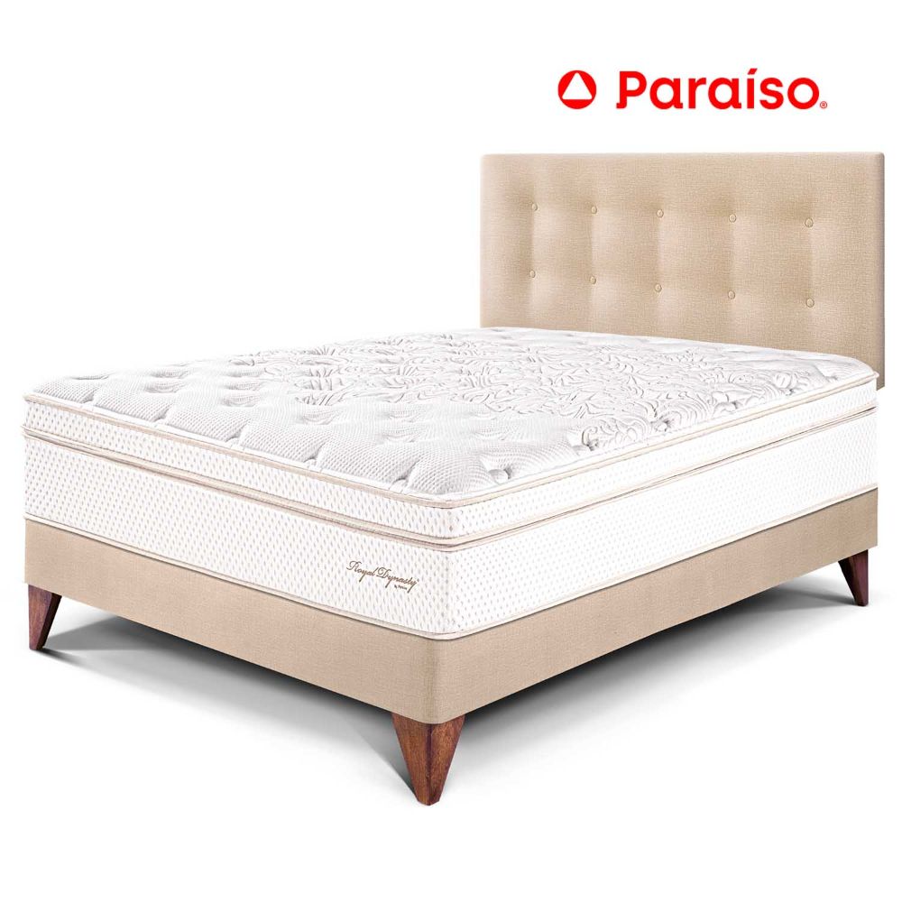 Dormitorio Europeo Royal Dynasty 2 Plazas Champagne + 2 almohadas viscoelásticas + protector