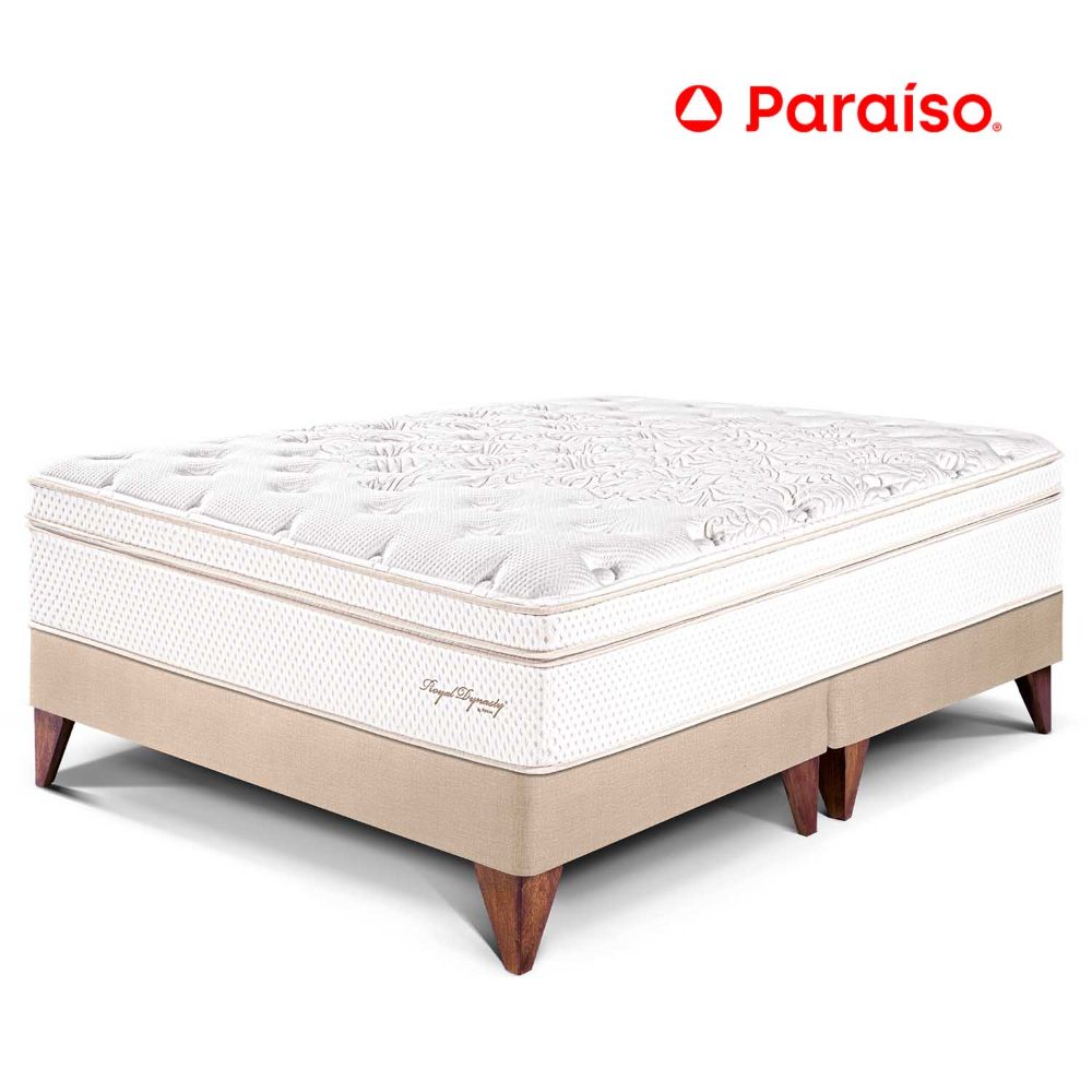 Cama Europea Royal Dynasty King Champagne + 2 almohadas viscoelásticas + protector