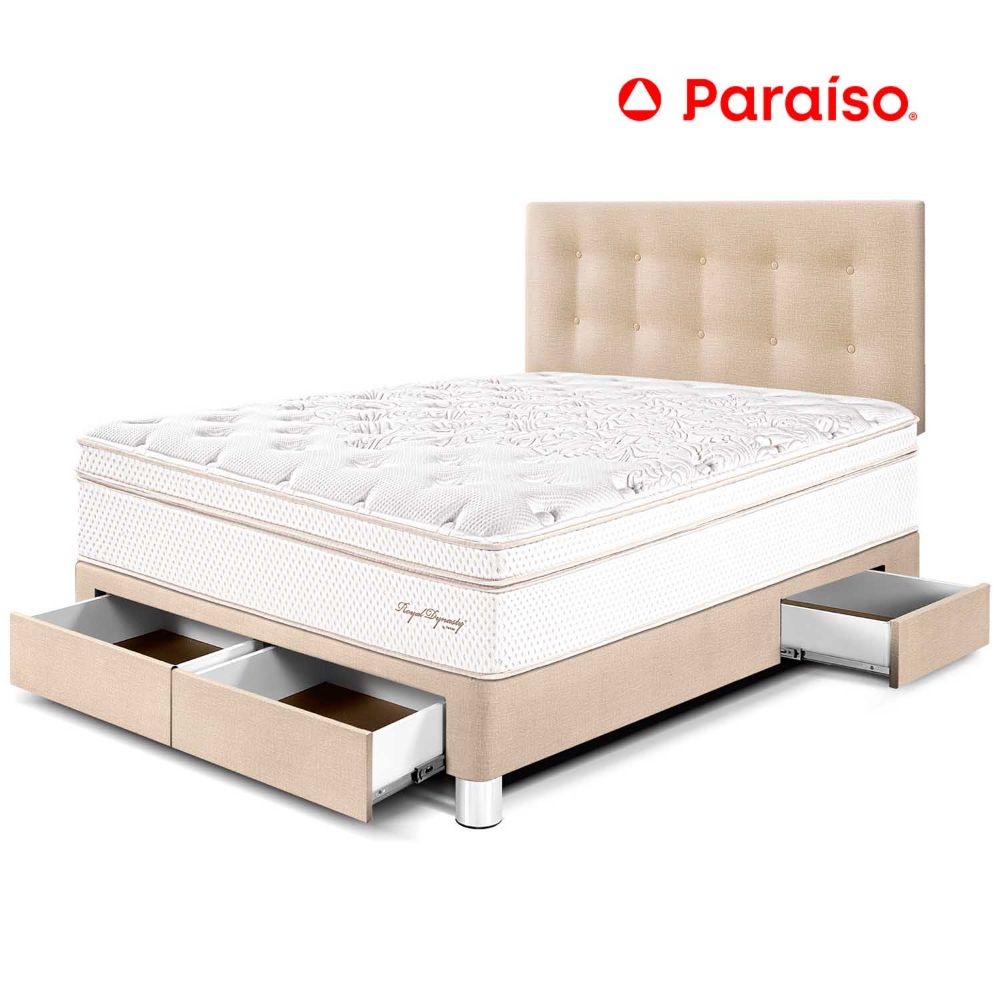 Dormitorio Royal Dynasty con Cajones 2 Plazas Champagne + 2 almohadas viscoelásticas + protector
