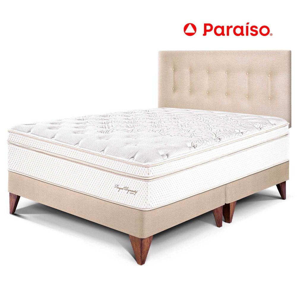 Dormitorio Europeo Royal Dynasty Queen Champagne + 2 almohadas viscoelásticas + protector