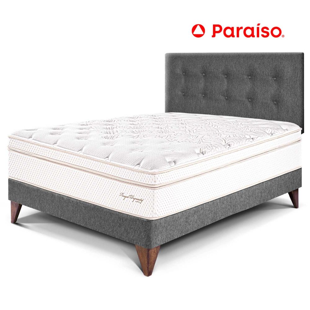 Dormitorio Europeo Royal Dynasty 2 Plazas Gris + 2 almohadas viscoelásticas + protector