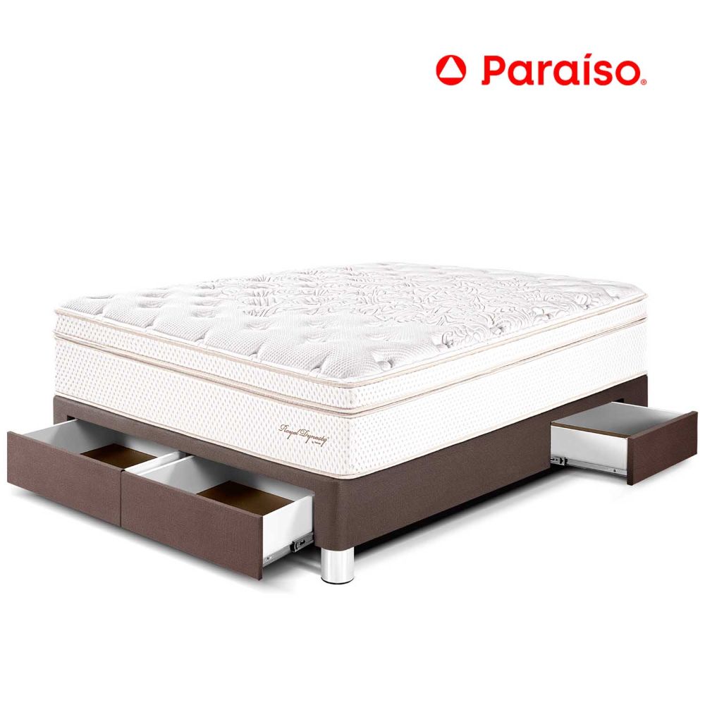 Cama Royal Dynasty Cajones 2 Plazas Chocolate + 2 almohadas viscoelásticas + protector