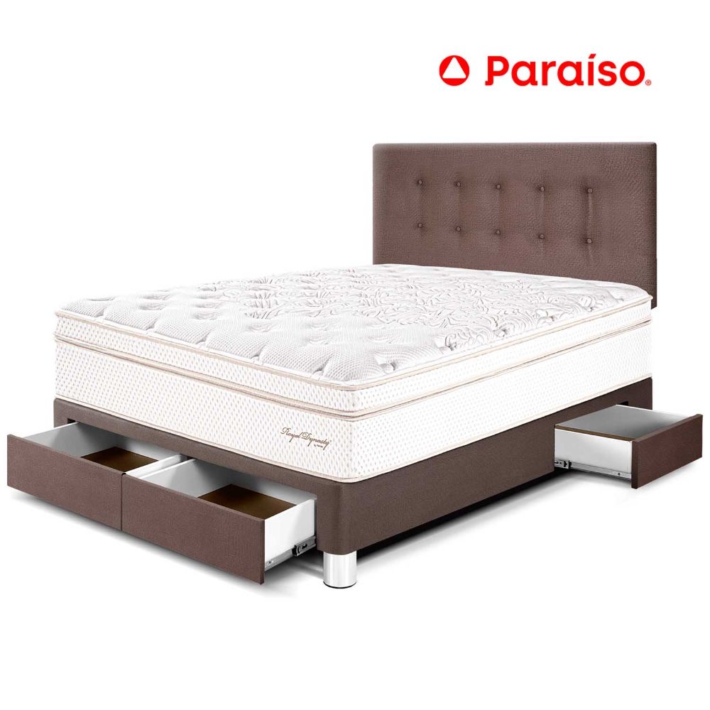 Dormitorio Royal Dynasty Cajones 2 Plazas Chocolate + 2 almohadas viscoelásticas + protector