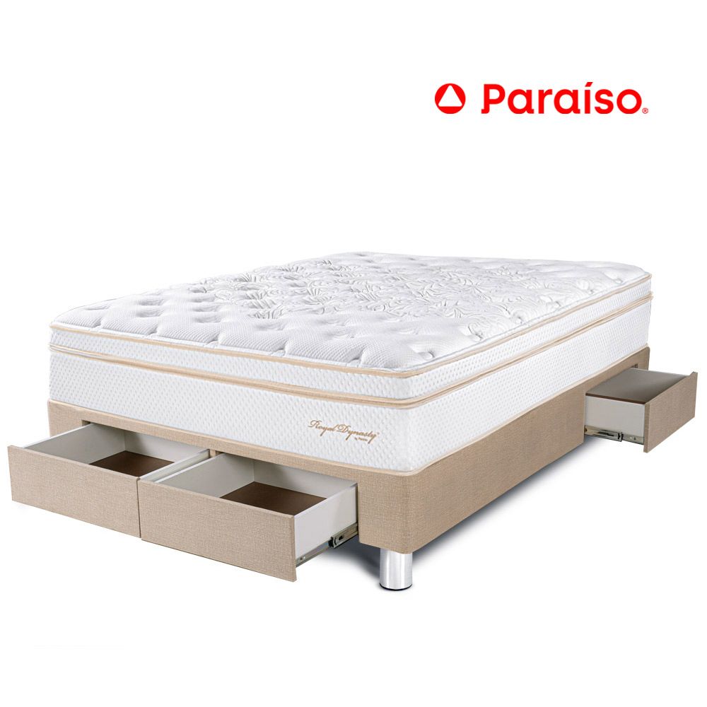 Cama Royal Dynasty Cajones 2 Plazas Champagne + 2 almohadas viscoelásticas + protector