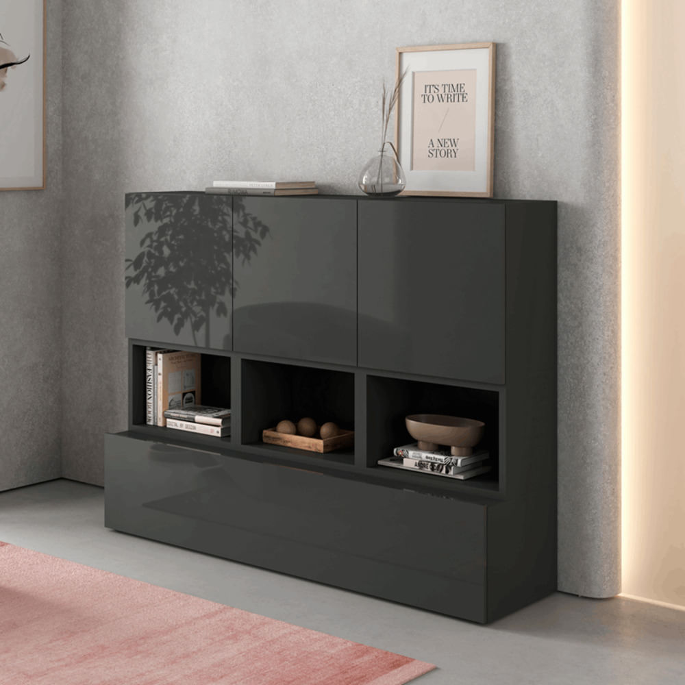 Aparador Recibidor Moderno Charlie color Negro TU MESITA 3 cajones 1 puerta