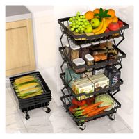 Estante Organizador Verdulero Frutero Plegable 4 Pisos Ruedas Negro