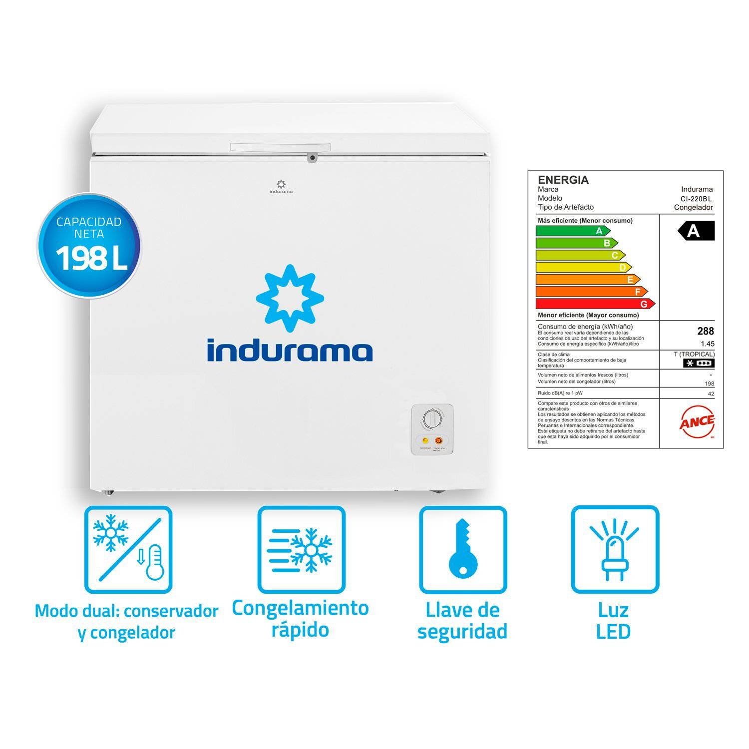 Congeladora Horizontal Defrost de 198 Litros Indurama CI-220BL Blanco