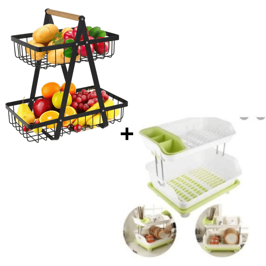 Combo Frutero 2 Niveles + Escurridor para Platos 2 Niveles