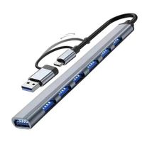 HUB Conector Dual 7 Puertos USB 3.0 de ALUMINIO Compatible con Windows, MAC y Android
