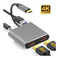 Convertidor Adaptador 4 en 1 Tipo C a Dual HDMI 4K USB 3.0 Tipo C PD
