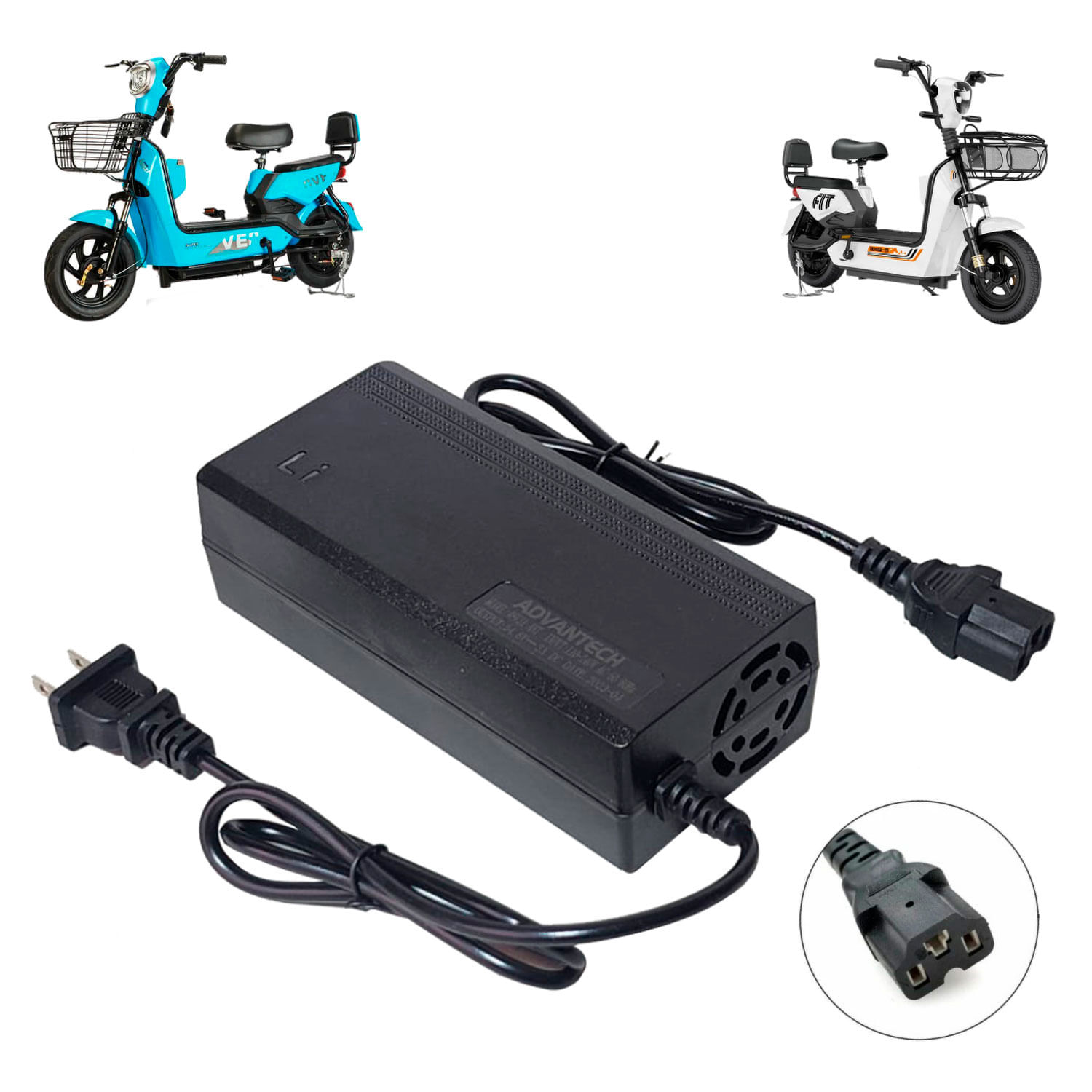 Cargador Para Bicimoto Eléctrica con Batería de Litio de 48V Salida 54.6V 3A
