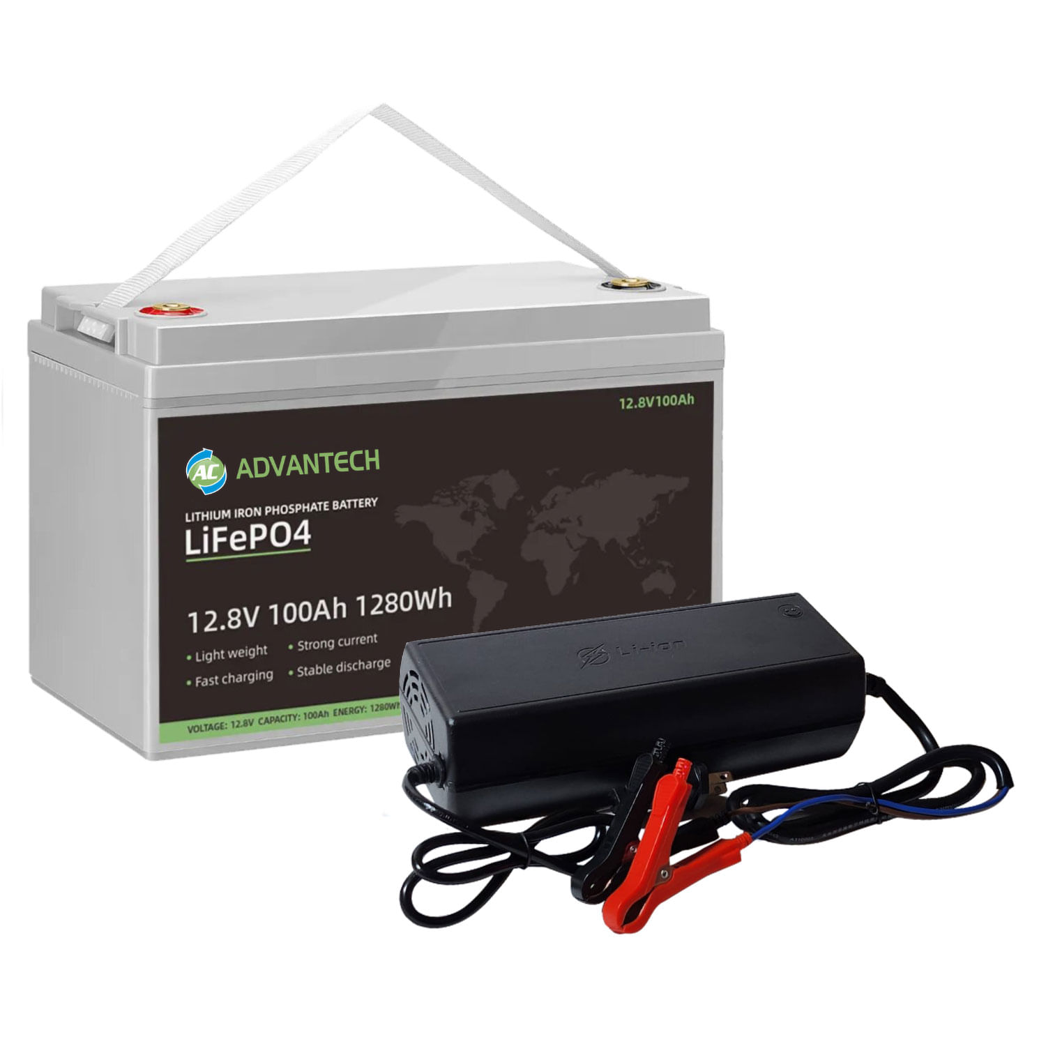 Batería de 12V 100Ah Lifepo4 incluye Cargador de 14.6V 30A