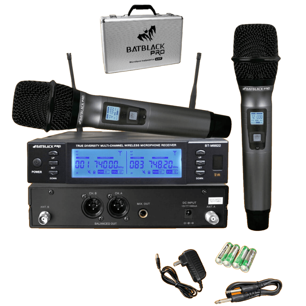 Micrófono Inalámbrico Profesional UHF Doble Batblack bt-8822 - Promart