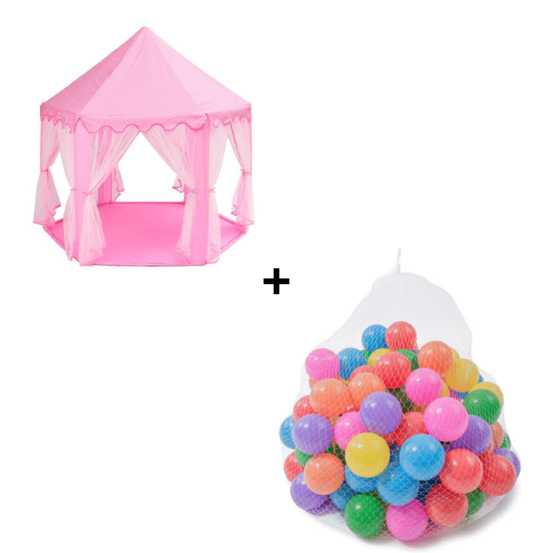 Combo Carpa Castillo Princesa Armable + Pack de 100 Pelotas de Plástico Multicolores
