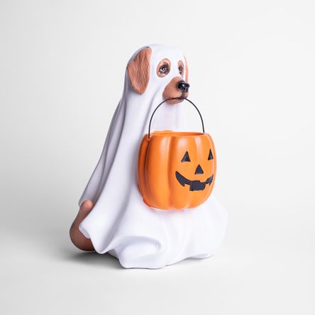 Perro Fantasma con Calabaza para Dulces 30x22x20 cm Resina Frank & Mortis Halloween Perro Fantasma con Calabaza para Dulces 30x22x20 cm Resina Frank & Mortis Halloween