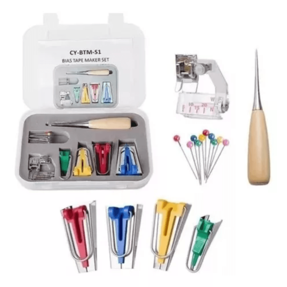 Set Formador de Sesgo para Hacer Cinta Al Bies Prensatela Clips para Manualidades Punzón Alfiler Set Formador de Sesgo para Hacer Cinta Al Bies Prensatela Clips para Manualidades Punzón Alfiler