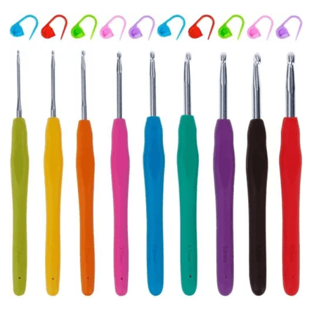 Set de Ganchillos Crochet Ergonomicos de Silicona Agujas para Tejer E Imperdibles de Plástico Set de Ganchillos Crochet Ergonomicos de Silicona Agujas para Tejer E Imperdibles de Plástico