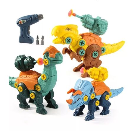 Set de 03 Dinosaurios Armables con Taladro Electrónico