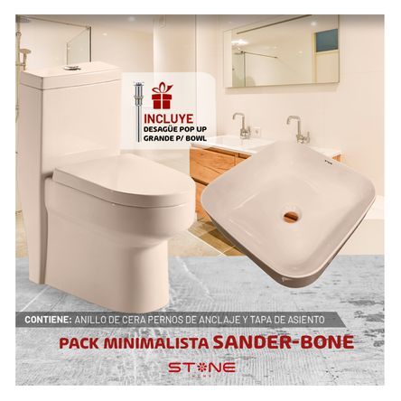 Combo Inodoro One Piece Minimalista Sander Bone Bowl Amalia Bone Stone